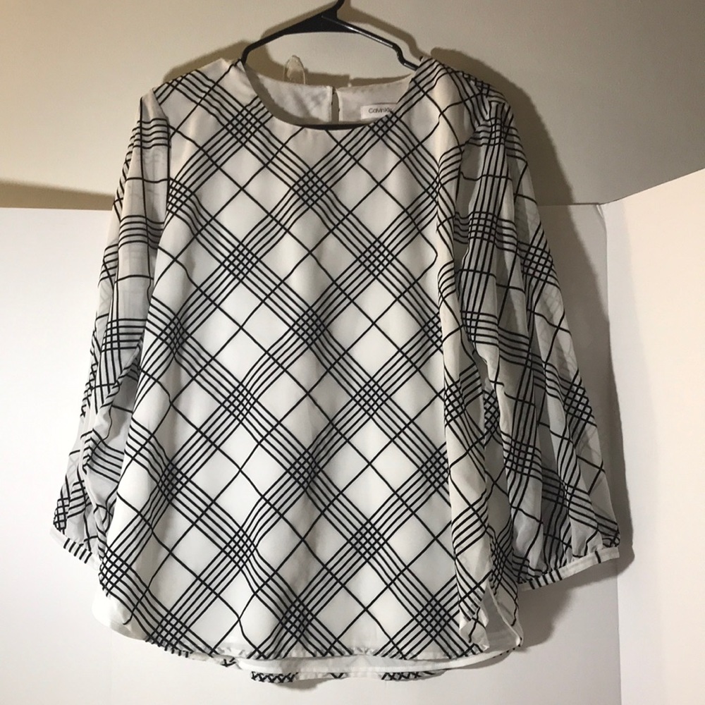 Calvin Klein long sleeves top blouse size M black white stripes office career
